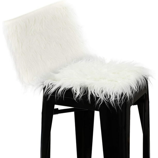 2 Pack White Faux Fake Fur Fabric For, Fuzzy White Bar Stools