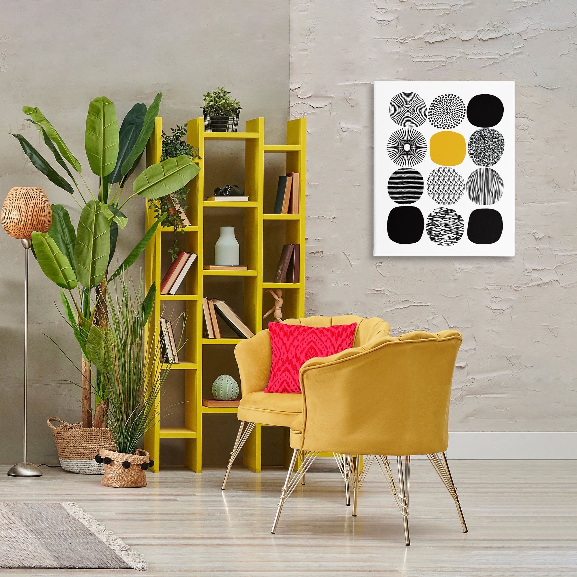 Stupell Industries Patterned Circles Yellow Accent Abstract Painting Gallery Wrapped Canvas Art Print Wall Art, 24 x 30