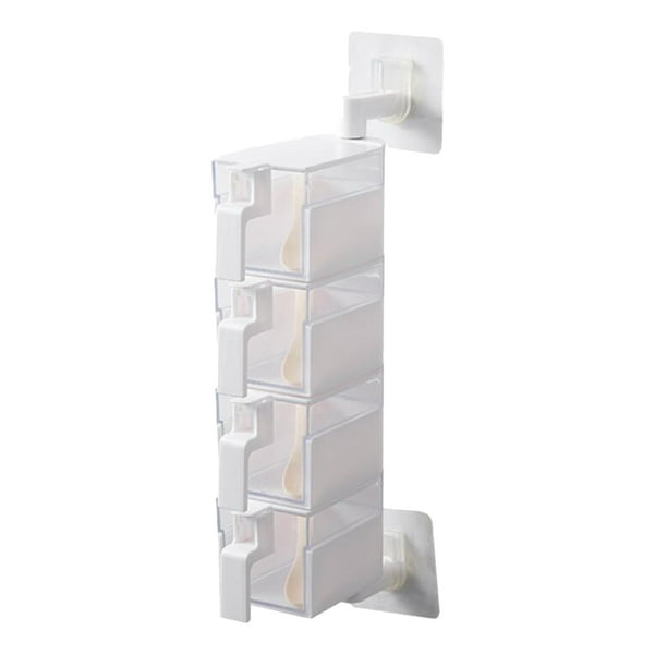 de estante de especias giratorio en Contenedor de condimentos para vinagreras con cucharas 4 capas de blanco