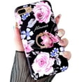 thumbnail image 2 of Compatible with iPhone 8 Plus Case,iPhone 7 Plus Case 5.5",Cute Garden Floral Case with 360° Rotating Ring Kickstand Soft TPU Shockproof Frosted Shell Cover for Woman Girl Black Rose Flower, 2 of 14