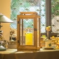 thumbnail image 2 of Lanterns Decorative - 18in Acacia Wood Lanterns Decorative with Flameless Pillar Candles, Decorative Lanterns for Home Decor, Indoor Outdoor, Front Porch, Garden, Farmhouse Style, 2 of 7