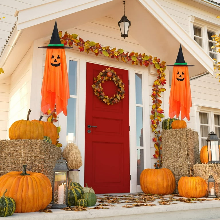 Halloween Decorations, 2 Pack Pre-Installed Pumpkin Ghost Witch Halloween Decor, Outdoor/Indoor Cute Halloween Hanging Decorations Ornaments for Party ... Add some spooky charm to your Halloween party with these adorable pre-installed pumpkin, ghost, and witch decorations. Hang them indoors or outdoors for a fun and festive touch that will delight guests of all ages.