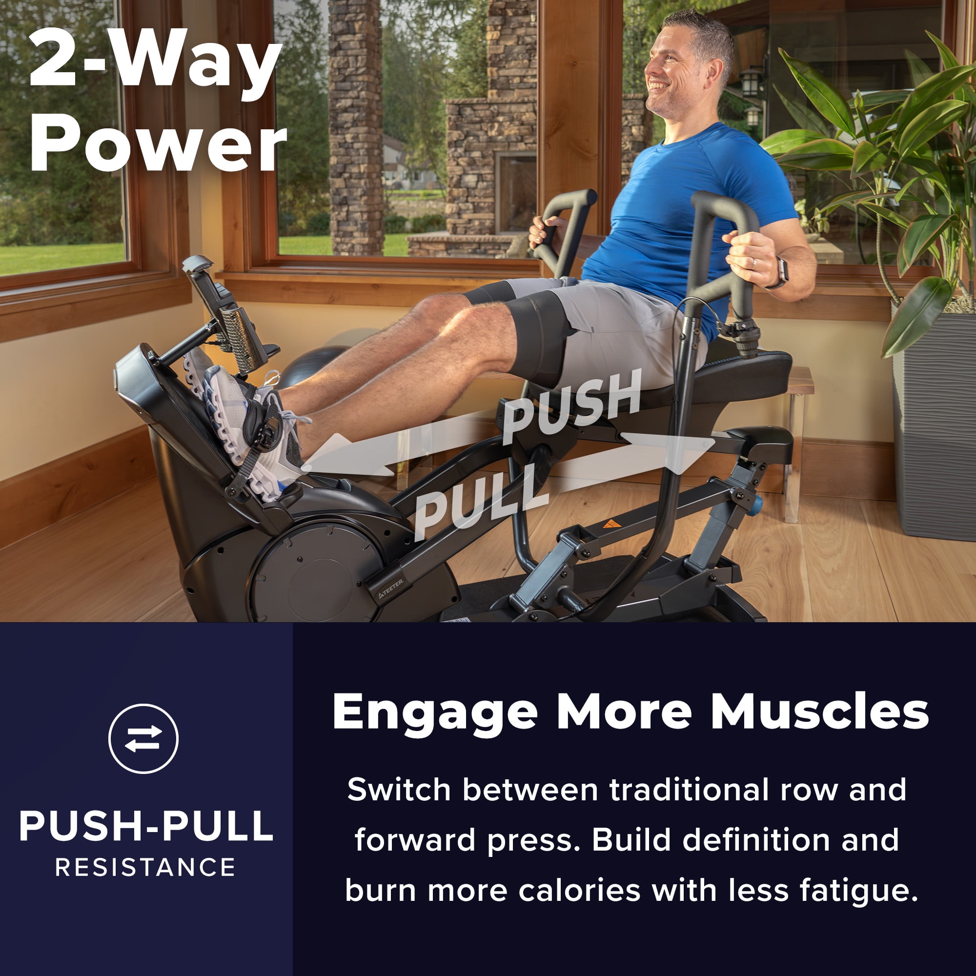 Teeter Power10 MAX Rower with 2-Way Magnetic Resistance Elliptical Motion - Indoor Rowing Machine w/Bluetooth HRM Connectivity, Teeter Move App - Free Classes & Coaching