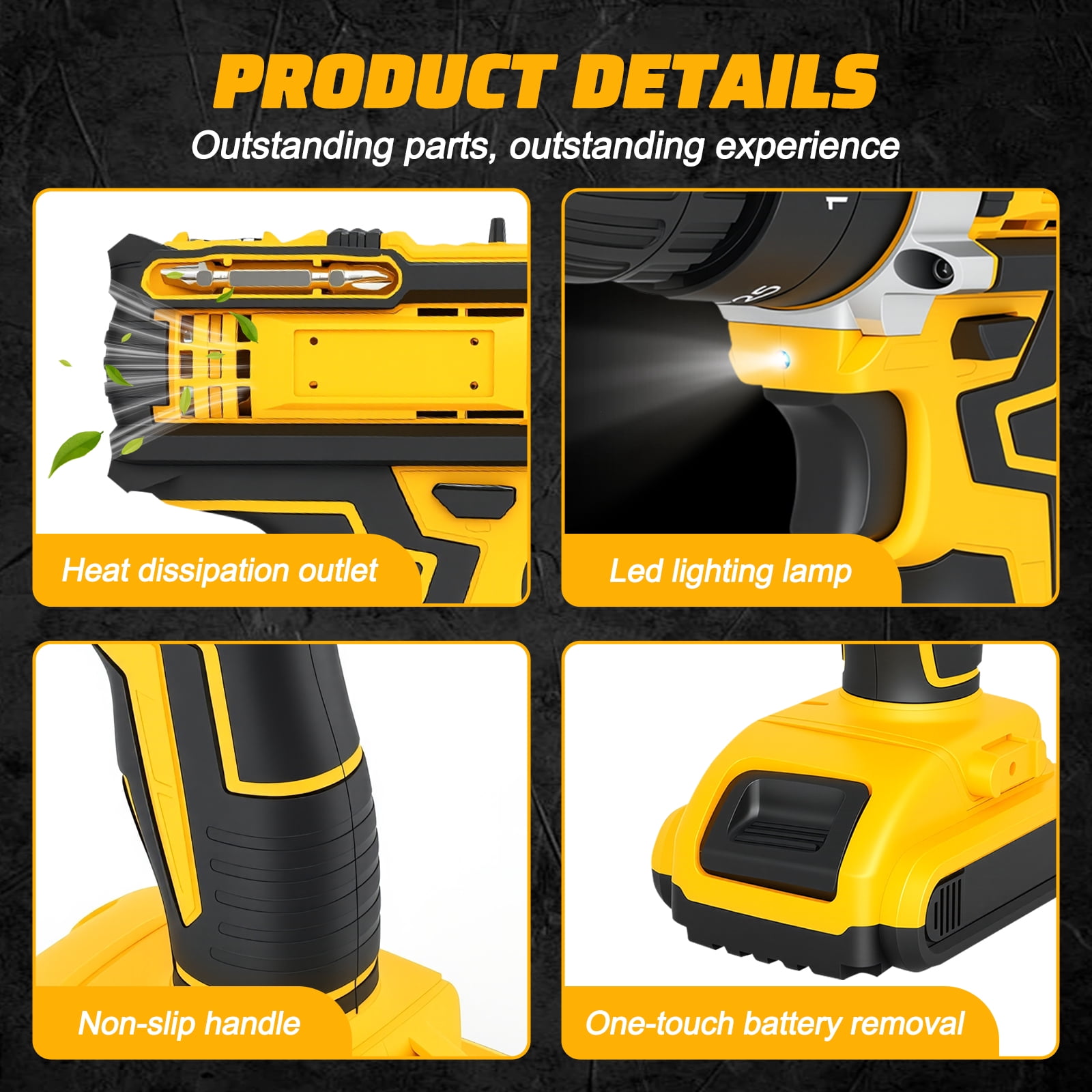 Globalsource 21V Brushless Cordless Hammer Drill & Impact Driver Combo Kit, 2-Speed Power Drill with 2x1.5Ah Batteries & 1H Fast Charger, 25+1 Torque, 2600rpm