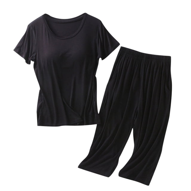 Birdeem Blouses pour Femmes Ensemble de Vêtements de Maison à Col Rond Manches Courtes avec Coussin de Poitrine et Shorts