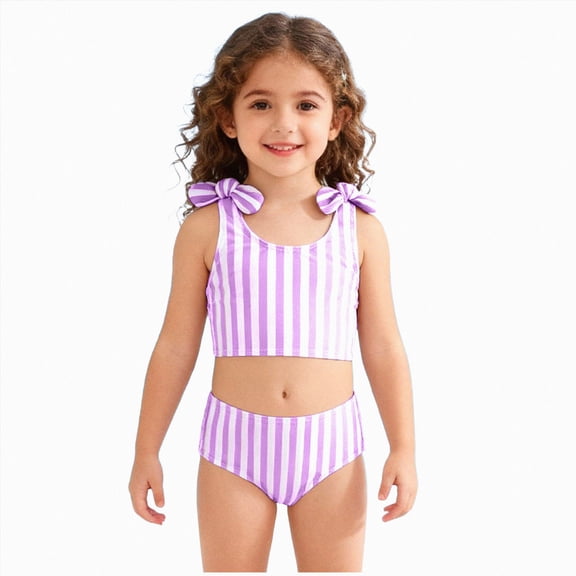 BOBOGOJP Toddler Girls Swimsuit Baby Girl Two Pieces Swimwear Summer Beach Bathing Suit Bikini 2-6Y (Purple, 3-4 Years)