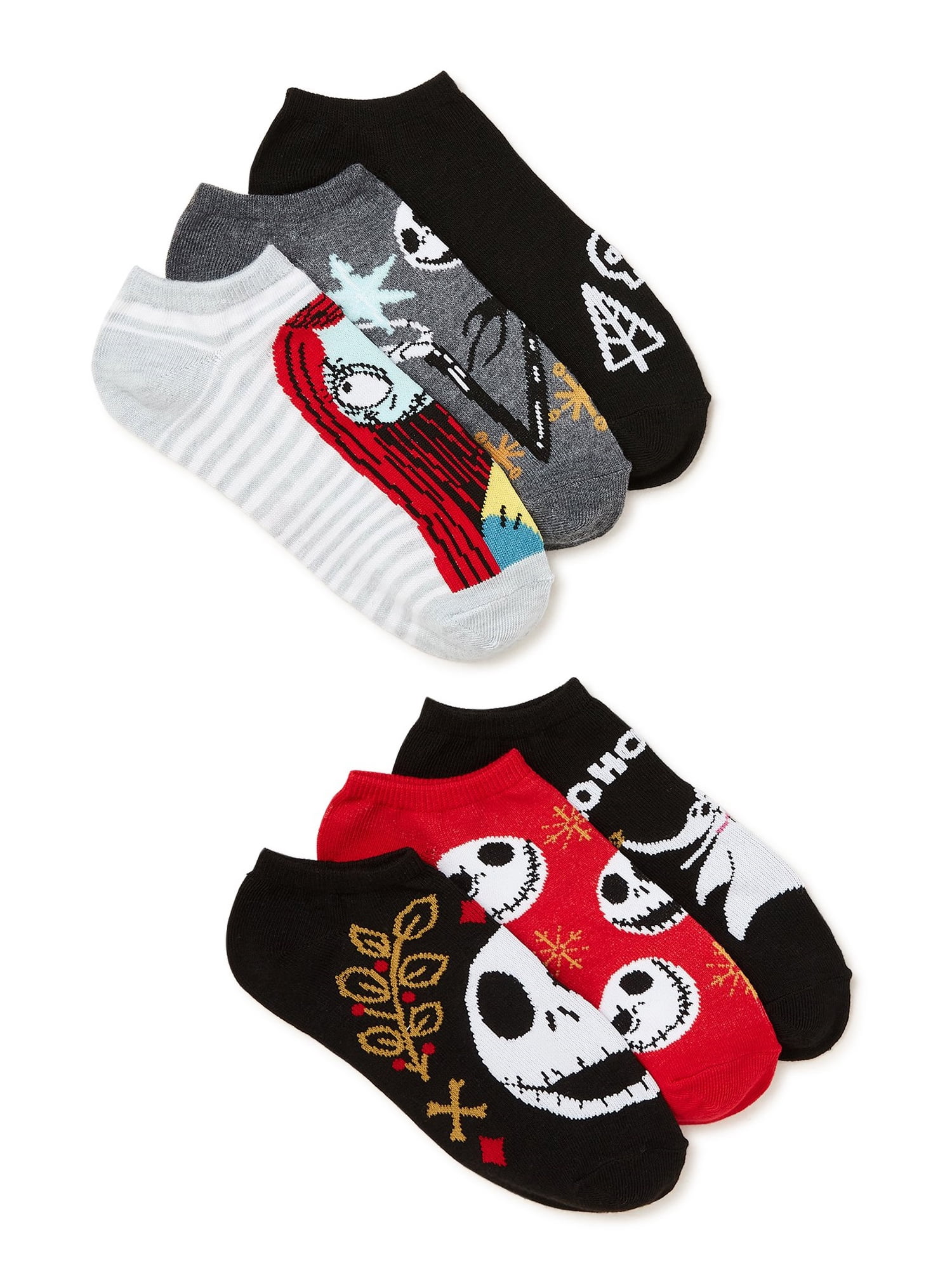 The Nightmare Before Christmas Women’s Holiday No Show Socks, 6Pack