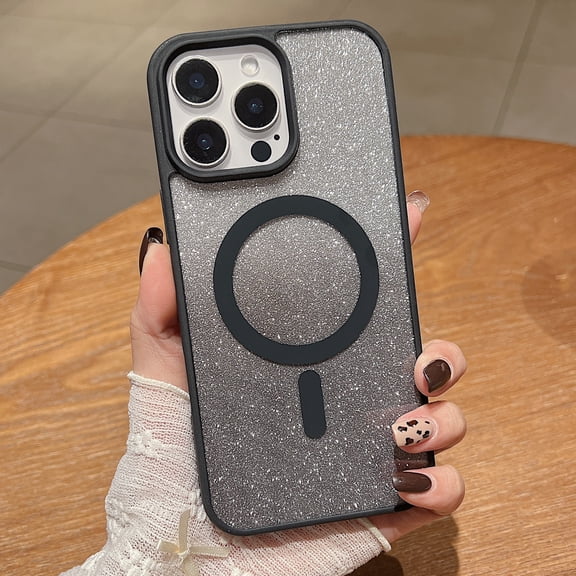 Compatible with iPhone 12 Case, Gradient Glitter Phone Case [Compatible with Mag-safe] Sparkly Shinny Bling Glitter Shockproof TPU Bumper Anti-fall Case Girl Women Boy Men,Black