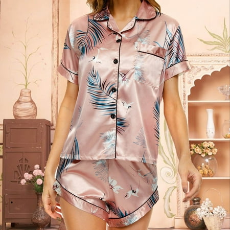 

Daqian Plus Size Womens Pajamas Clearance Women s Home Clothes Short-sleeved Shorts Printed Pajamas Home Clothes Sets Pajamas for Women Clearance Hot Pink L(L)