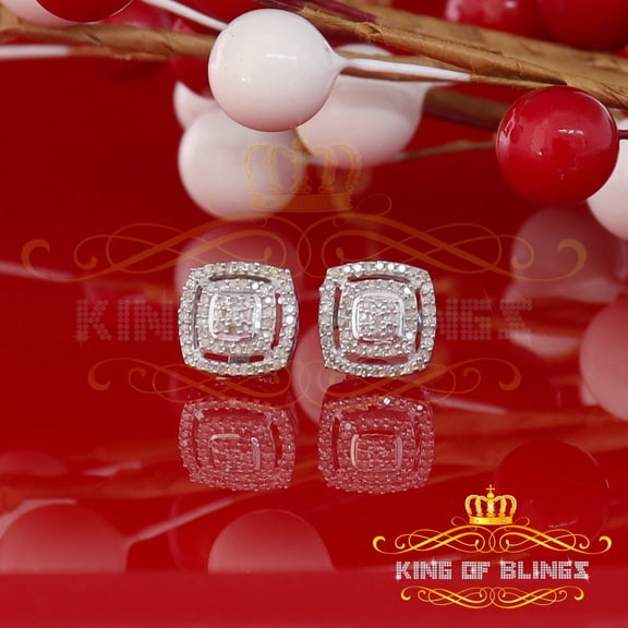 King of Bling's Aretes Para Hombre 925 White Silver 0.25ct Diamond For Women's/ Men's Earrings