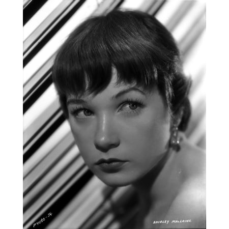 Shirley MacLaine Portrait in White Dress and Pearl Necklace with Eyes