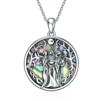 Triple Moon Goddess Necklace Sterling Silver Pagan Wiccan Magic Amulet Tree of Life Jewelry for Women Men (Triple Goddess)