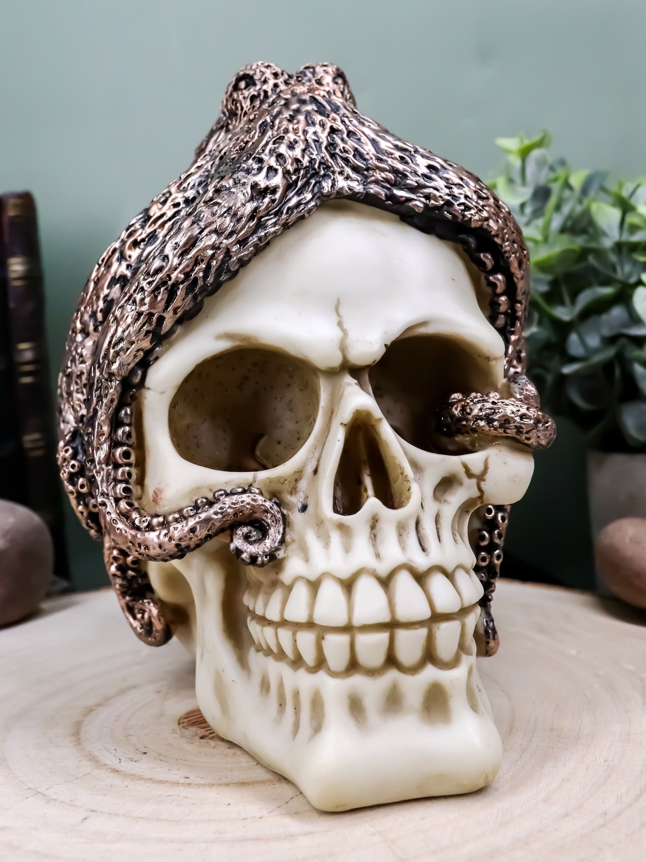 Ying Yang Pattern Human Half Skull Skeleton Decor Figurine Display Statue Horror 