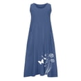 thumbnail image 5 of Womens Summer Sundress Ruffle Fashion Solid Color Sleeveless Round Neck Pocket Dress Skirt Floral Vocation Beach Sundress Blue (Size:S-5XL), 5 of 5
