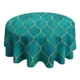 thumbnail image 4 of Teal and Gold Geometric Lattice Pattern Round Tablecloth 60"x60",Wrinkle Wipeable Table Cloth for Kitchen Dining Room Picnic Patio Party, 4 of 6