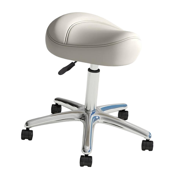 Taburete tipo silla de montar, silla de trabajo multiusos, ajustable, ergonómico, para salón de uñas y belleza, PU, para hogar, pubs, cafeterías, of Blanco