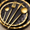 thumbnail image 5 of Juego de cubiertos de oro mate de 20 piezas, juegos de cubiertos de acero inoxidable ligeros, cuchillo, tenedor, cuchara redonda, apto para lavavajillas, 5 of 5