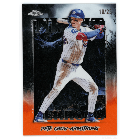 2025 Topps Chrome Pete Crow-Armstrong #NT-23 Orange Refractor /25 Night Terrors Insert Baseball Card Chicago Cubs MLB Baseball Trading Card