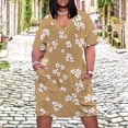 thumbnail image 2 of White Flowers Brown Background Seamless Pattern Summer Sundress for Curve Women Casual Pattern Plus Size V Neck Short Sleeve Loose Fit Oversize Dresses, 2 of 5