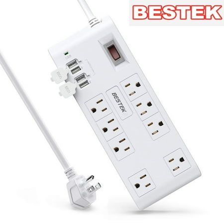 BESTEK 8-Outlet Surge Protector Power Strip 12-Feet Cord with 2.4A 4-Port USB Ports Power Cord, ETL Listed For BBQ and High Power Electronic (Best Desktop Surge Protector)