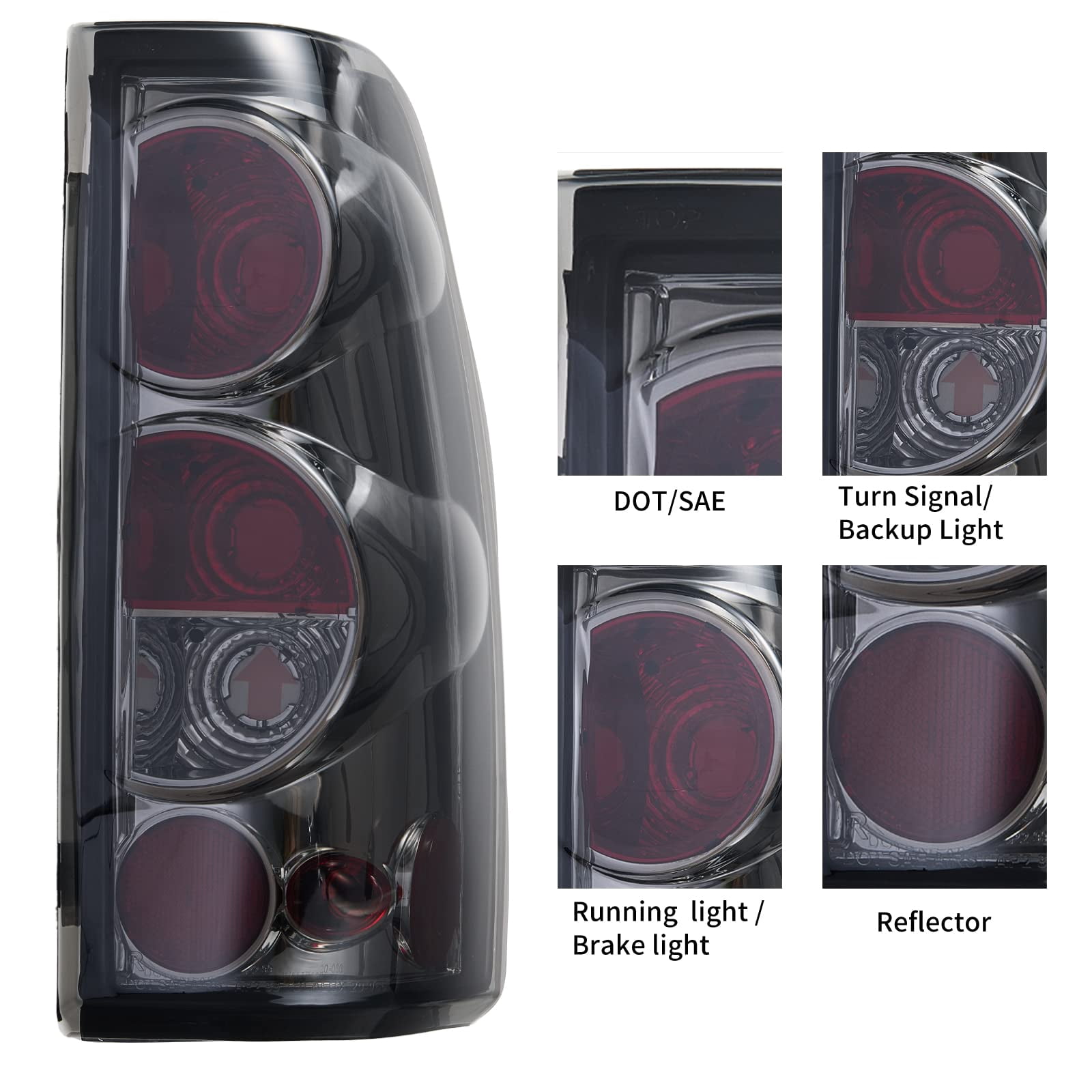 Chrome Tail Lights Rear Lamps Compatible With 1999-2007 Chevy Silverado GMC Sierra 1500 2500 3500 ;Pair;NO Bulbs; Smoke Lens