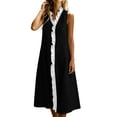 thumbnail image 3 of Women's Summer Midi Dress Ruffle Trim V Neck A Line Sundress Sleeveless Casual Beach Vacation Dresses Black,L, 3 of 9