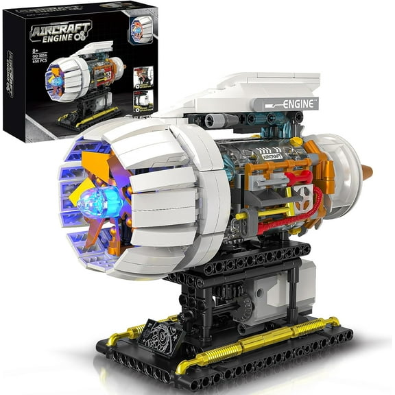 Aircraft Engine Building Kit for Adults, STEM Mini Engine Model Toy with Motor & Hand Rocker, Compatible with Lego Airplane Set, Gift Idea for Kids & Teens Boys 8-14 (635 PCS)