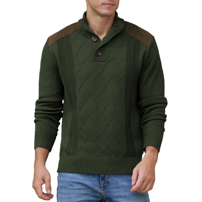 Iceglad Men's Knit Pullover Sweater Stand Collar Button photo 1