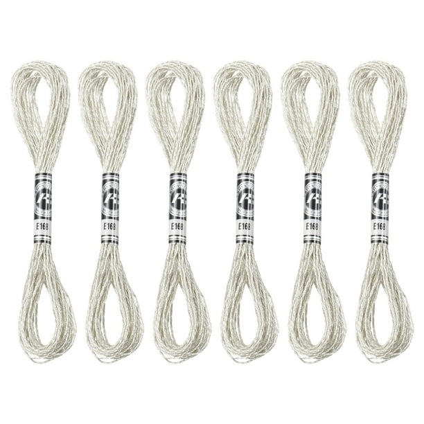 Uxcell 6 Madejas de Hilo de Bordado Nylon 8.75 Yardas Longitud Hilo de Bordado Metálico para Principiantes Tono Plateado
