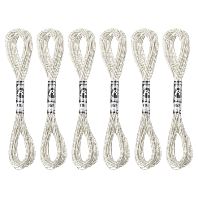 Uxcell 6 Madejas de Hilo de Bordado Nylon 8.75 Yardas Longitud Hilo de Bordado Metálico para Principiantes Tono Plateado