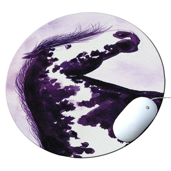 KuzmarK Round Mousepad / Hot Pad / Trivet - Purple Pinto Mustang Abstract Horse Art by Denise Every