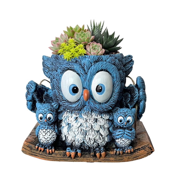 Owl Hanging Planter for Indoor Outdoor, Blue Resin Animal Flower Pot Hanger Cute Plant Holder for Garden Patio Balcony Wall Window Home Decor