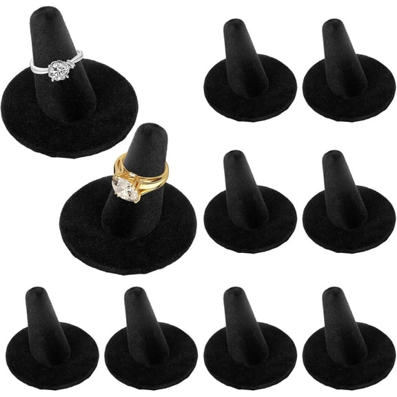 10pcs Black Velvet Ring Display Stand, Ring Holder Organizer Jewelry Storage Case Display Accessories for Vendor Home Shop Counter Showcase