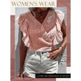 thumbnail image 6 of QAFOPEH Women Embroidered Eyelet Cross Over V Neck Flutter Sleeves Bow Tie Back Top, 6 of 6