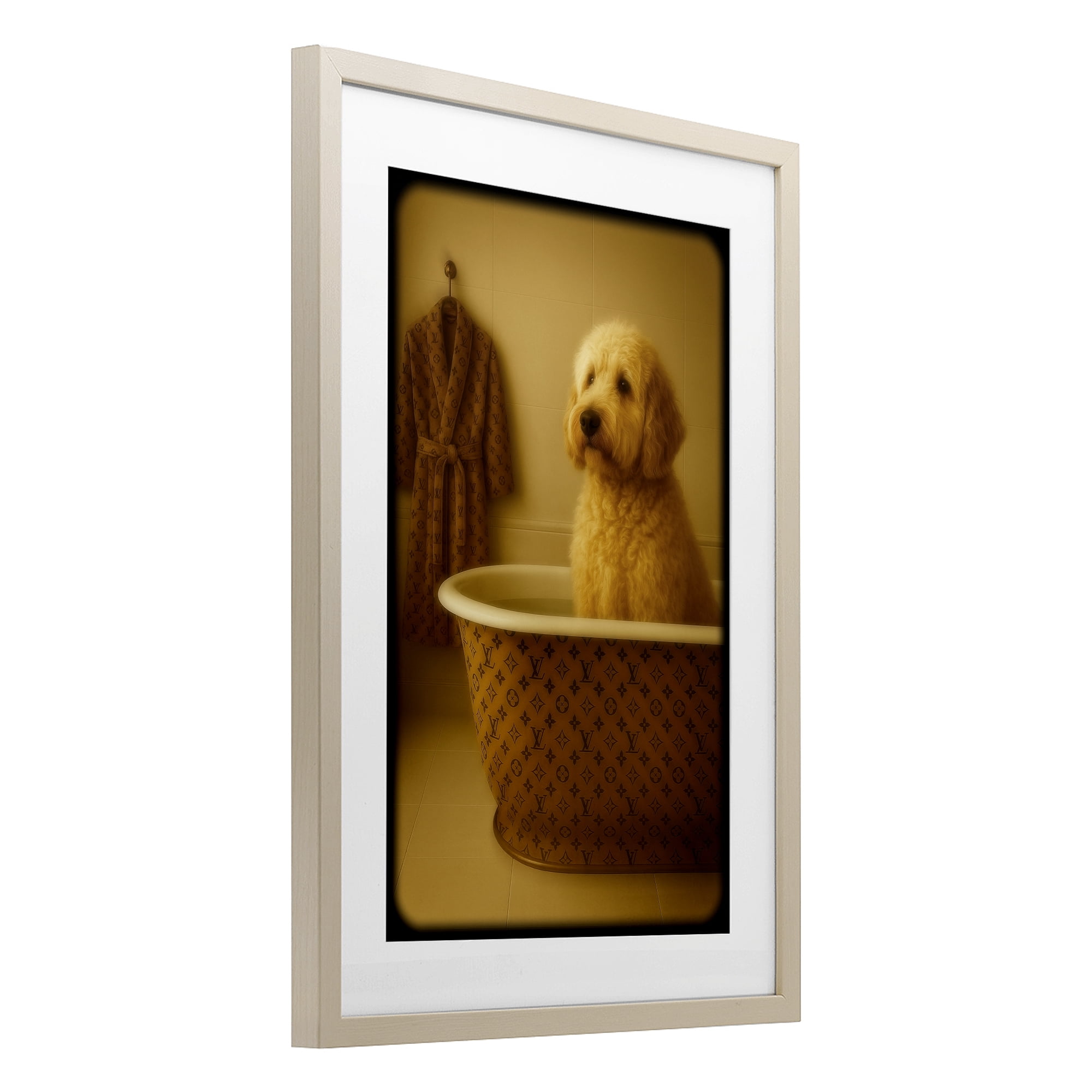 Stupell Industries Couture Dog in Luxury Tub Birch Framed Print Under Glass, design by Grotto Studios