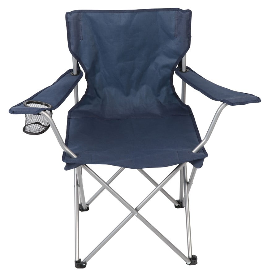 Ozark Trail Basic Quad Folding Camp Chair with Cup Holder, Blue, Adult use