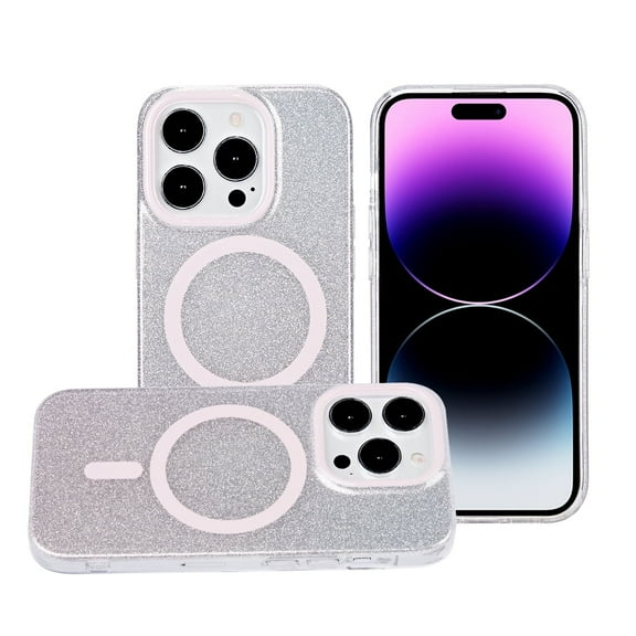 Designed for Apple iPhone 15 Pro Max (6.7") Fashion IMD Design Pattern Design Hybrid Thick with Magnetic Circle MagSafe Compatible Phone Case Cover [Light Pink Glitter]