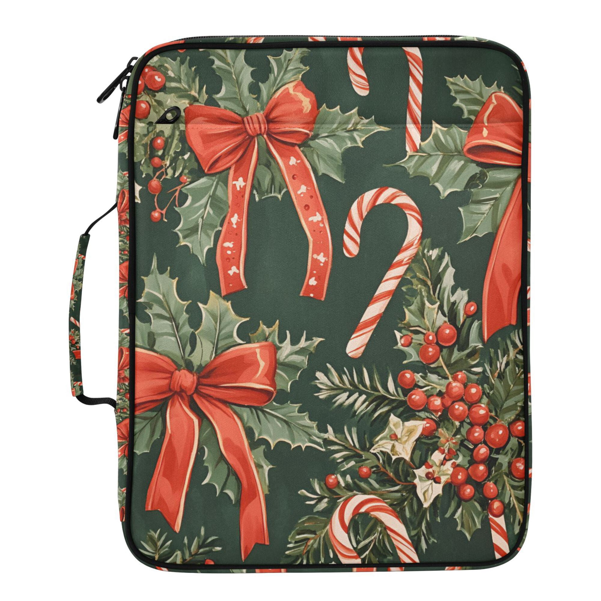 FORMRS Accordion File Folder A4 Size 7-Pocket Expanding Document Organizer Bag with 3 Ring Binder, Christmas Holly Bows
