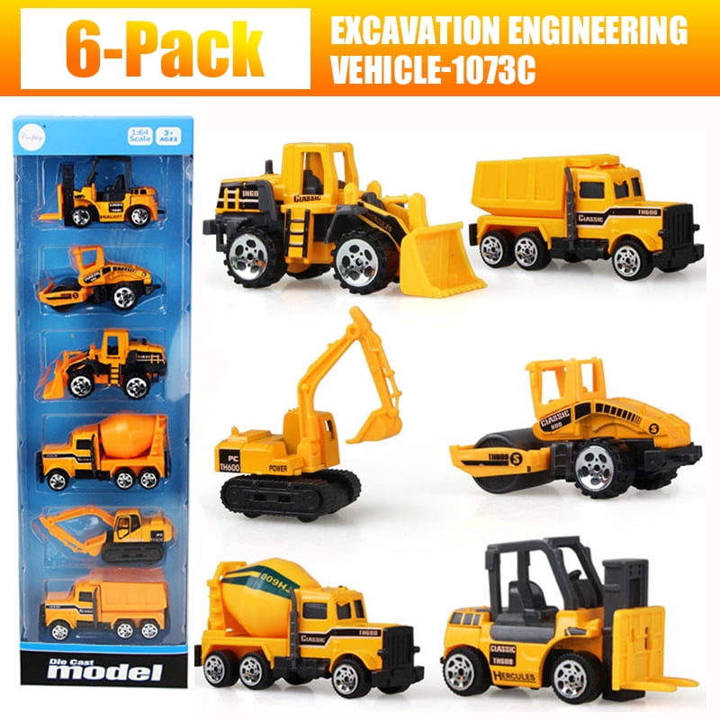 Amerteer Construction Toys Sets, 6 Pieces Mini Construction Vehicles