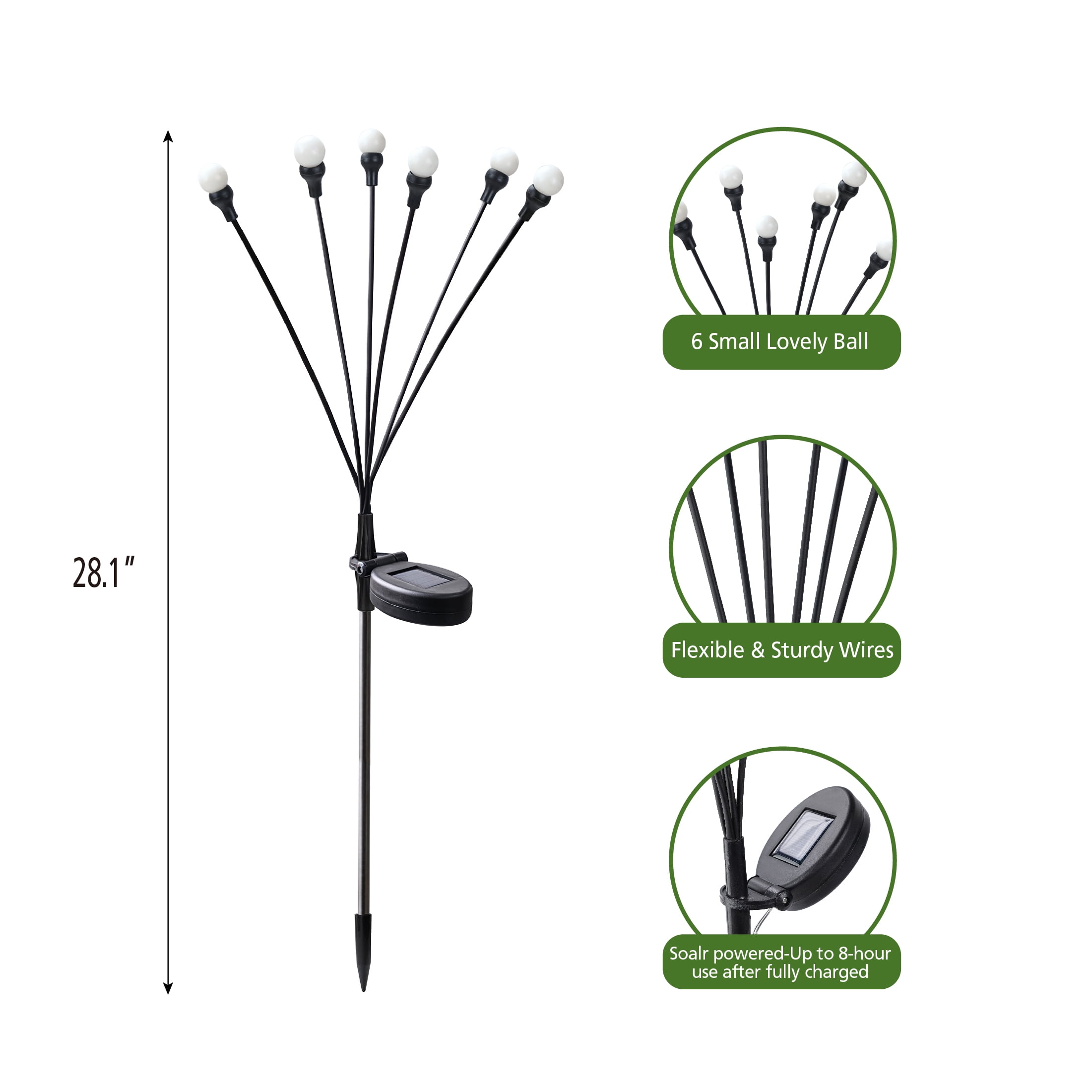 Mainstays Outdoor 6 LED Solar Fairy Lighting Stake, 6.7"W*3.5"D*28.4"H, 0.28 lb weight