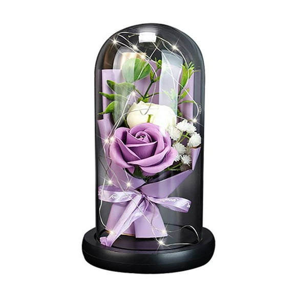 Rose Gift Box with Glass Cover LED Light Gift for Valentine's Day Anniversary