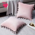 thumbnail image 1 of Lot de 2 Housses de Coussin Décoratives en Velours avec Franges Boho pour Canapé Lit 18 x 18 Pouces, 1 of 6