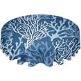 thumbnail image 2 of Navy Blue Coral Coastal Round Tablecloth 60 Inch - Summer Beach Waterproof Fabric Table Cloth Protector, Ocean Seaside Nautical Tablecloths Washable Table Cover for Kitchen Party, 2 of 6