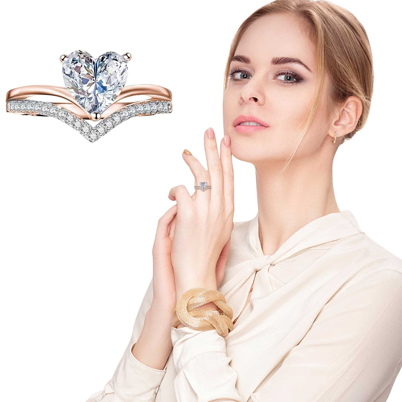 Up to 65 Off! Rings for Women Dqueduo Silver Shining Full Diamond Ring