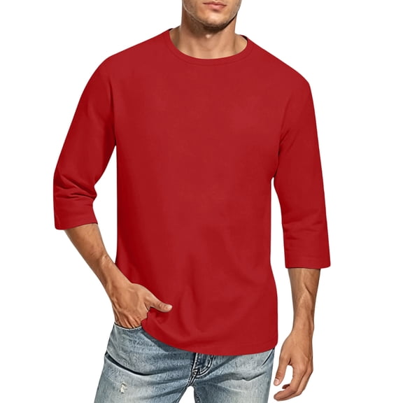 Trgacdwlo Mens Big and Tall 3/4 Sleeve Shirts Crew Neck Baseball Shirt Men Summer Fall Big and Tall Plain Mens Shirts Casual Red M