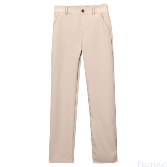 Fozruso Girls Stretch Pull On Straight Fit Pants Kids School Uniform Twill Pants,Flat Front And Elasticized Waistband Sizes 5-6 Years(Beige)