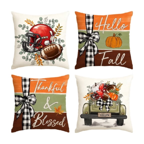 Throw Pillow Covers 18x18 Inch, Rustic Linen Printed Decorative Square Pillowcases, Farmhouse Holiday Cushion Covers for Couch Sofa Living Room Bedroom Outdoor Home Decor