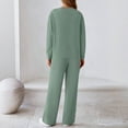 thumbnail image 4 of Womens 2 Piece Outfits Long Sleeve Crewneck Lounge Sets Wide Leg Pants Woman Tracksuits Loose Fit Fall Clothes Green S, 4 of 5