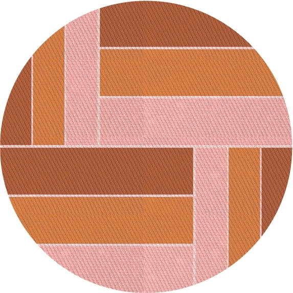 Ahgly Company Indoor Round Patterned Orange Red Orange Area Rugs, 5' Round