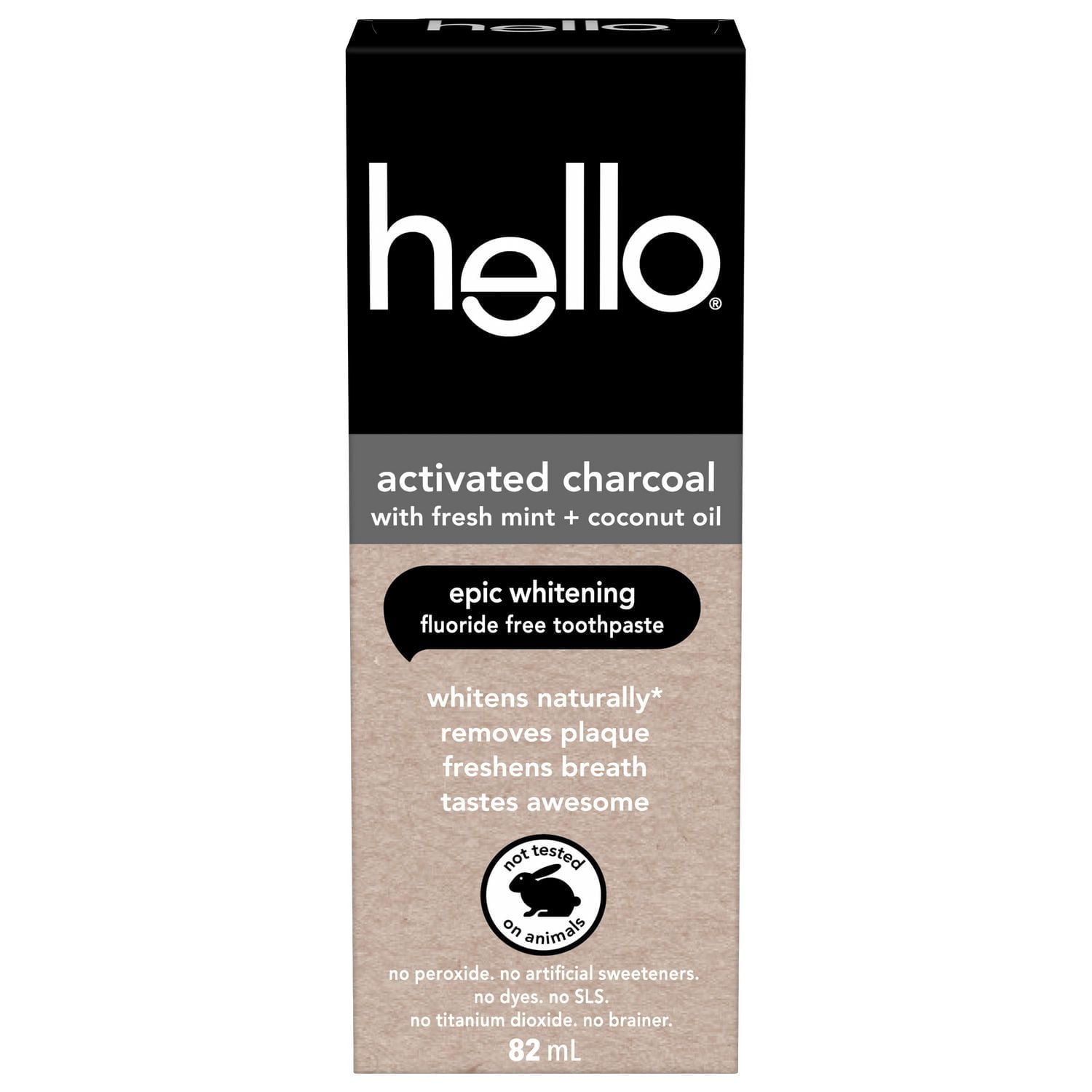 Hello Activated Charcoal Fluoride Free Toothpaste - 82 mL, Hello Charcoal Toothpaste